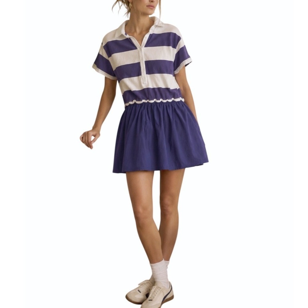 Daily Practice Anthro Romper Mini Dress Skort Small Striped Rugby Tennis Preppy